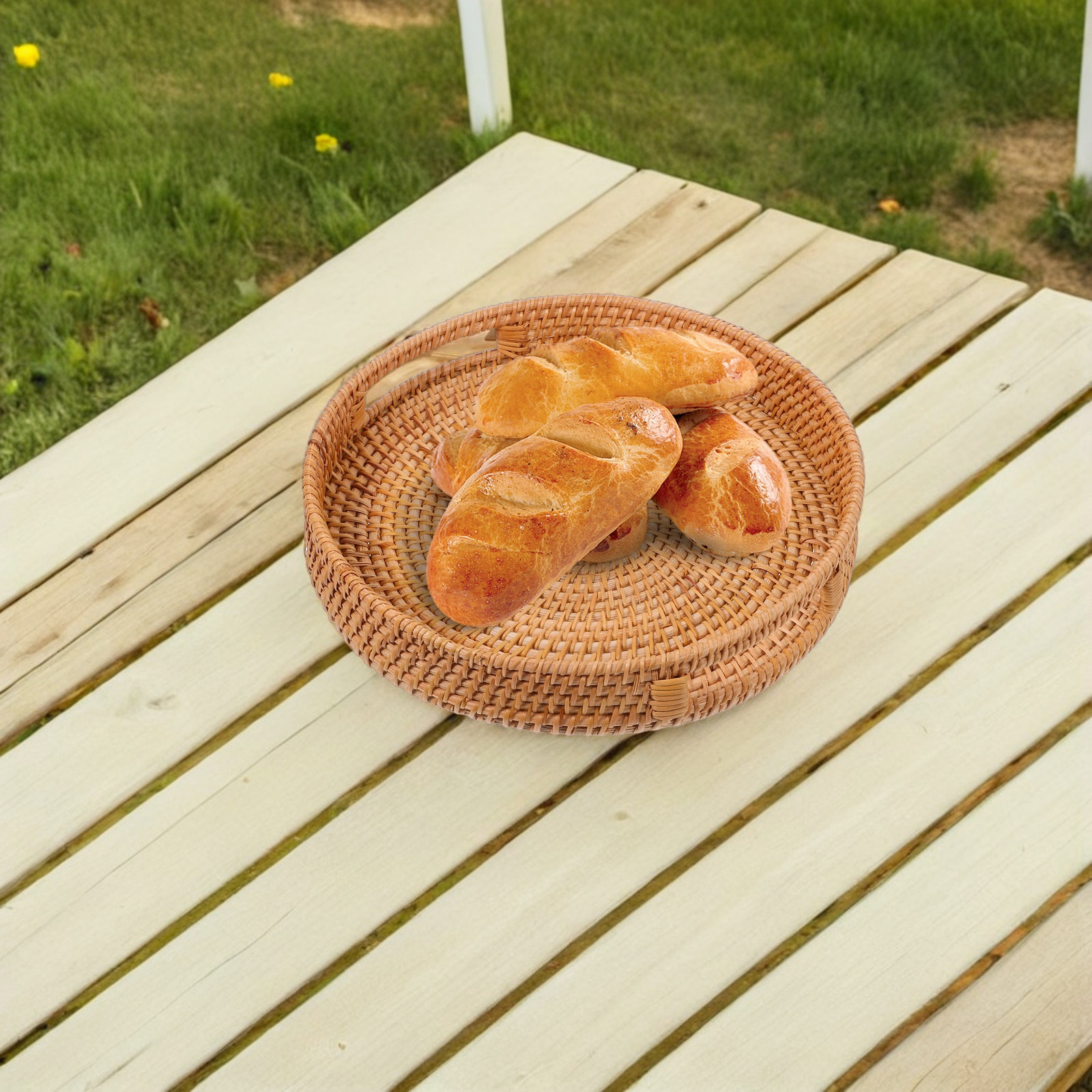 14-Inch Woven Rattan Tray Roun - Rattan Tray Handle review and price
